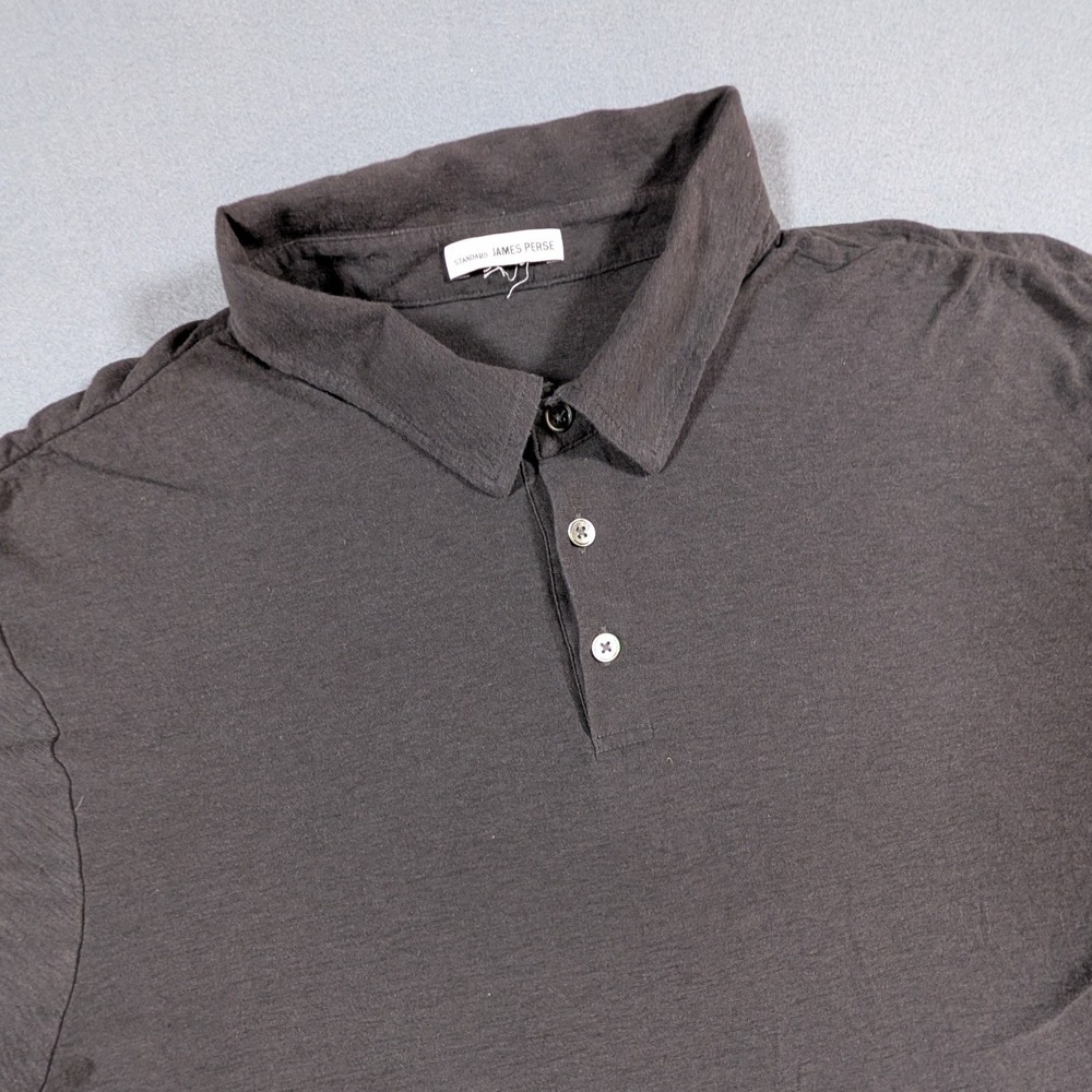 James Perse Polo Shirt Mens 4 Charcoal Grey Cotton Linen Blend MYH3039
